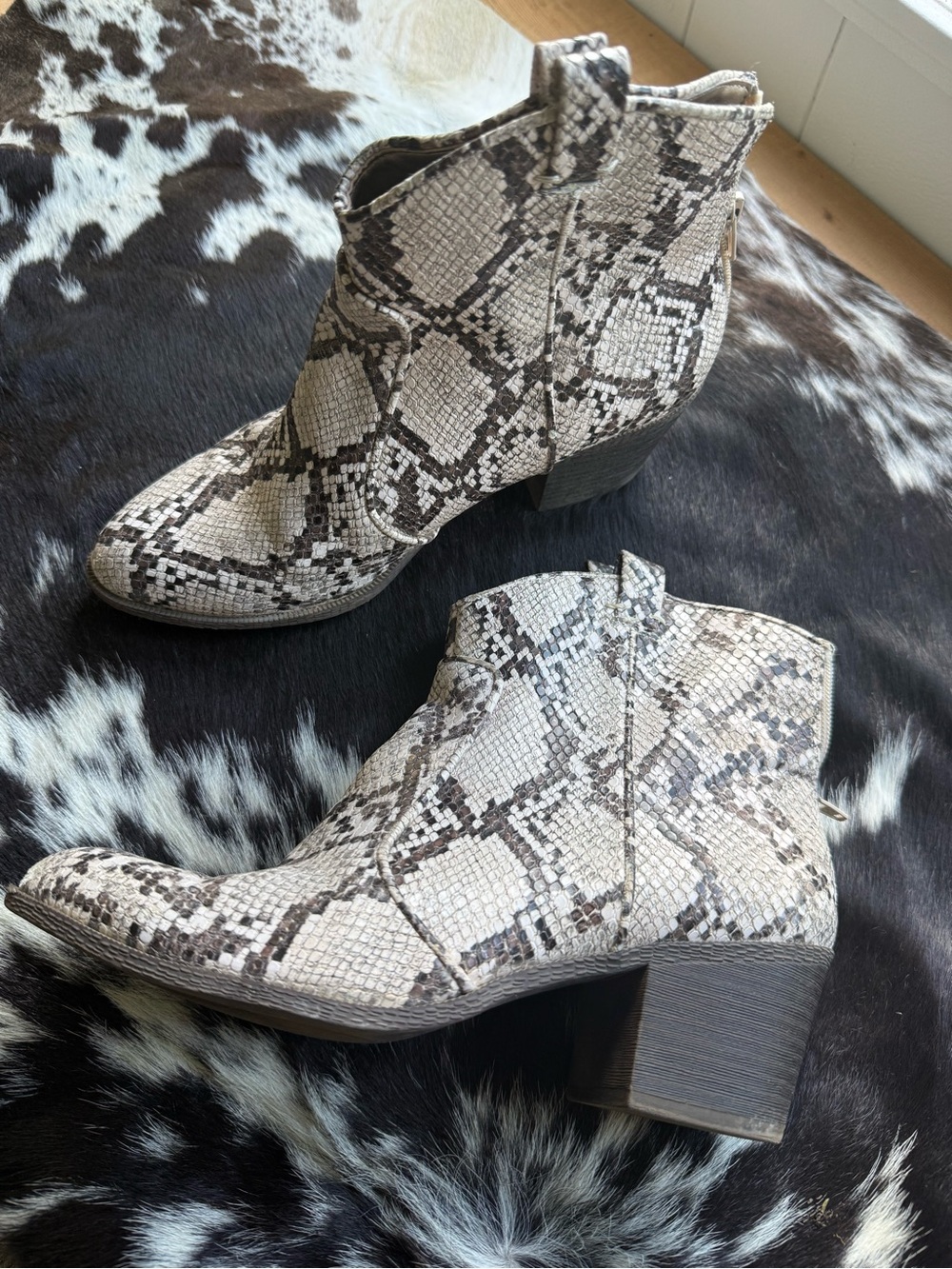 Snake-Print Ankle Booties in Beige and Brown - Women's Fashion Boots
